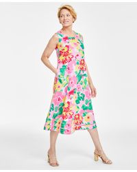 Charter Club - 100% Linen Floral-print Woven Sleeveless Dress - Lyst