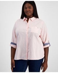Tommy Hilfiger - Plus Size Cotton Stripe Roll-tab Shirt - Lyst