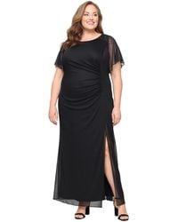 Sl Fashions - Plus Size Flutter-sleeve Side-ruched Glitter Gown - Lyst