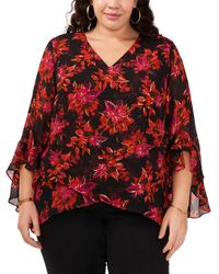 Vince Camuto - Plus Size Floral-print Flutter-sleeve V-neck Tunic Top - Lyst