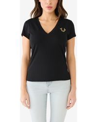 True Religion - Shorts Sleeve Ombre Crystal Horseshoe V-neck T-shirt - Lyst