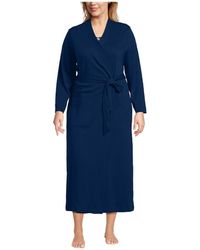 Lands' End - Plus Size Cotton Long Sleeve Midcalf Robe - Lyst
