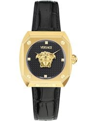 Versace - Swiss Medusa Antares Black Leather Strap Watch 35mm - Lyst
