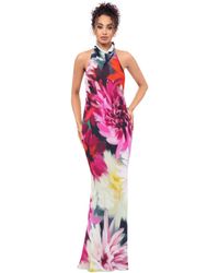 Betsy & Adam - Floral-print Halter Gown - Lyst