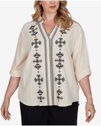 Ruby Rd. - Plus Size Embroidered Gauze Button Front Top - Lyst