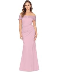 Betsy & Adam - Beaded Off-the-shoulder Gown - Lyst