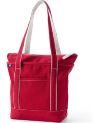 Lands' End - Medium Solid Color 5 Pocket Zip Top Long Handle Canvas Tote Bag - Lyst