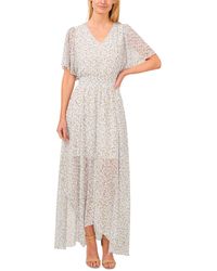 Cece - Floral Print Flutter Sleeve Maxi Dress - Lyst