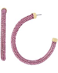 Steve Madden Faux Stone Pave Rope Hoop Earrings - Pink