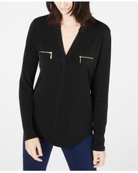 INC International Concepts Zip-pocket Blouse, Created For Macy's - Black