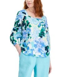Charter Club - 100% Linen Printed Square-neck Top - Lyst
