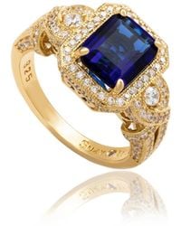 SUZY LEVIAN NEW YORK - Suzy Levian Yellow Sterling Silver Emerald-cut And White Cubic Zirconia Pave Ring - Lyst
