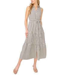 Cece - Sleeveless Collared Button-down Tiered Midi Dress - Lyst
