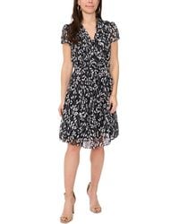 Msk - Petite Collared Printed Chiffon Fit & Flare Dress - Lyst