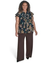 Calvin Klein - Plus Size Printed Cap-sleeve Ruffle-front Blouse - Lyst