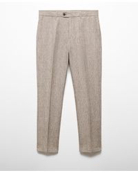Mango - 100% Linen Prince Of Wales Check Trousers - Lyst