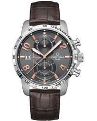 Certina - Swiss Automatic Chronograph Ds Podium Brown Leather Strap Watch 44mm - Lyst