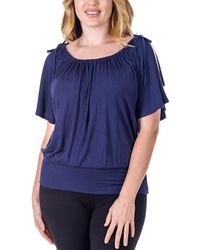 24seven Comfort Apparel - Solid Color Short Sleeve Split Shoulder Top - Lyst