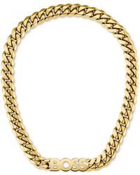 BOSS - Kassy Gold Ion-plated Stainless Steel Logo 20" Necklace - Lyst