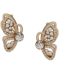 Lonna & Lilly - Gold-tone Pave & Imitation Pearl Filigree Butterfly Stud Earrings - Lyst