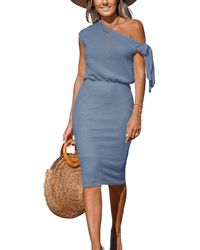 CUPSHE - Khaki Waffle Knit Off-shoulder Midi Cover Up Dress - Lyst