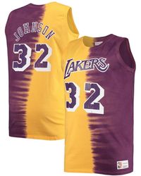Mitchell & Ness - Magic Johnson Purple And Gold Los Angeles Lakers Profile Tie-dye Player Tank Top - Lyst