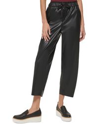 DKNY - Cropped Faux Leather Wide Leg Pants - Lyst