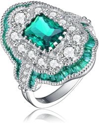 Genevive Jewelry - Sterling Silver White Gold Plated Radiant And Baguette Cubic Zirconia Cocktail Ring - Lyst