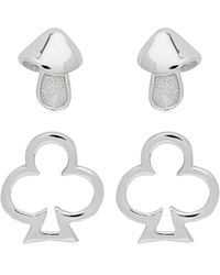 Link Up Link Up 2-piece Set Mushroom And Club Sterling Silver Stud Earrings - Metallic