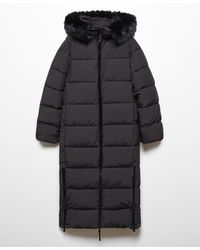 Mango - Faux Fur Hood Quilted Coat - Lyst