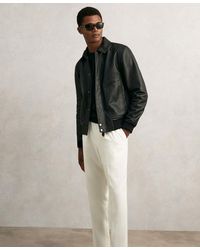 Reiss - Grained-leather Zip-through Jacket - Lyst