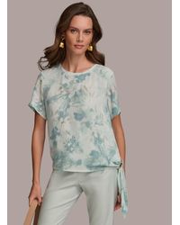 Donna Karan - Short Sleeve Printed Tie-hem Top - Lyst