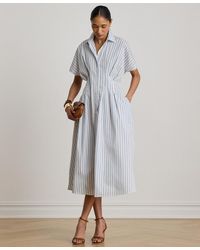 Ralph Lauren - Point Collar Striped Pleated Broadcloth Shirt Dress - Lyst