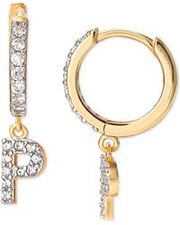 Giani Bernini Cubic Zirconia Initial Dangle Hoop Earrings In 18k Gold-plated Sterling Silver, Created For Macy's - Metallic