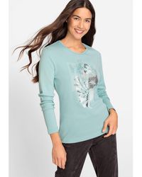 Olsen - 100% Cotton Long Sleeve Embellished Placement Print T-shirt - Lyst