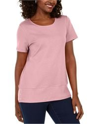 Karen Scott Button-hem Scoop-neck Cotton Top, Created For Macy's - Pink