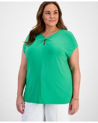 Kasper - Plus Size Keyhole-neck Pleated Top - Lyst