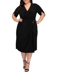 Kiyonna - Plus Size Eden Midi Faux Wrap Dress - Lyst