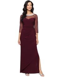 Alex Evenings - Embellished-neck Side-ruched Illusion Dress - Lyst
