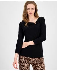 Anne Klein - Hardware Trim 3 4 Sleeve Top P Xxs Xxl - Lyst