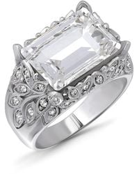 Macy's - Emerald Cut Cubic Zirconia Fine -plated Over Brass Leaf Design Statement Ring - Lyst