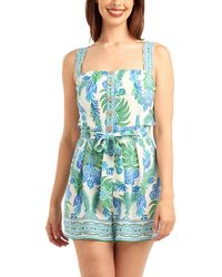 Bcx - Poplin Printed Button-front Romper - Lyst