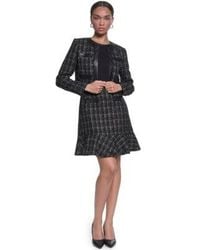 KARL LAGERFELD - Mixed Media Sleeveless Sheath Dress Metallic Tweed Jacket With Faux Leather Trim - Lyst
