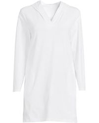Lands' End - Plus Size Cotton Jersey Long Sleeve Hooded Swim Cover-up Dress - Lyst