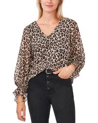 Vince Camuto - Plus Size Leopard-print Smocked Blouse - Lyst