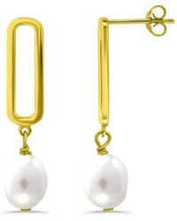 Macy's - White Cultured Pearl Paperclip Drop Earring - Lyst