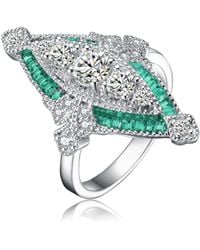 Genevive Jewelry - Sterling Silver White Gold Plated Baguette And Round Cubic Zirconia Classic Ring - Lyst