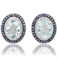 SUZY LEVIAN NEW YORK - Suzy Levian Sterling Silver Oval Cut Topaz And Sapphire Double Halo Stud Earrings - Lyst