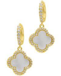 Adornia - 14k Gold-plated Crystal Halo Mother-of-pearl Clover Dangle huggie Earrings - Lyst