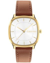 Calvin Klein - Ck Shape Tan Leather Strap Watch 37mm - Lyst